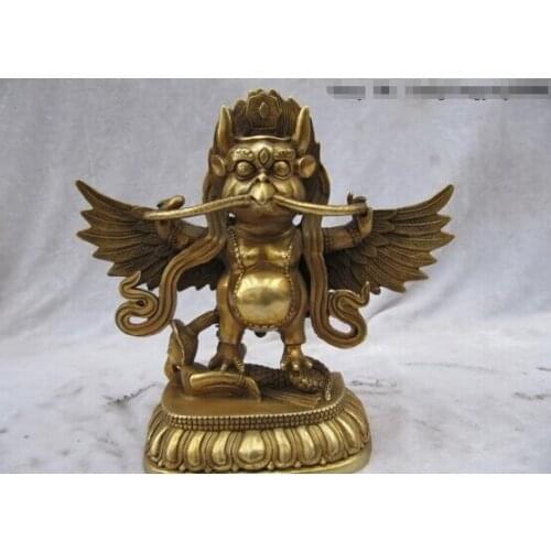 Collectible bronze lion statue S0260 8"Tibet Folk Buddhism classical Brass Copper Garuda Bird God Buddha statuary
