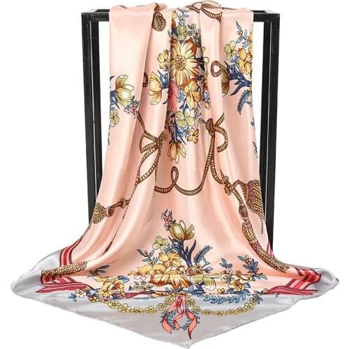 2020 New Arrival Silk-Like Ethnic Scarf Shawls Fashion Flower Printed Hijabs Muslim Head Wraps New Square Scarves 1PC Retail