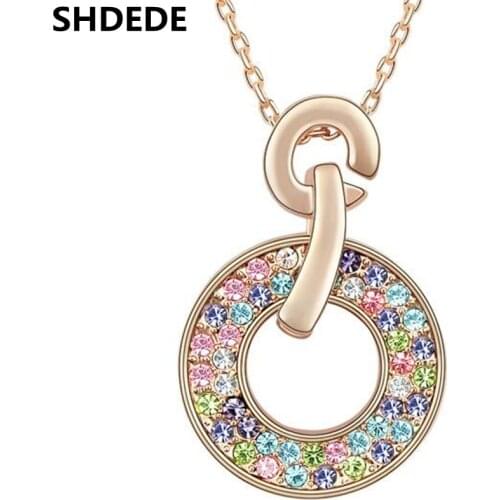SHDEDE Women Necklace Fashion Jewelry Crystal from Swarovski Round Pendant Rhinestone Colourful Accessories Classic Gift -2