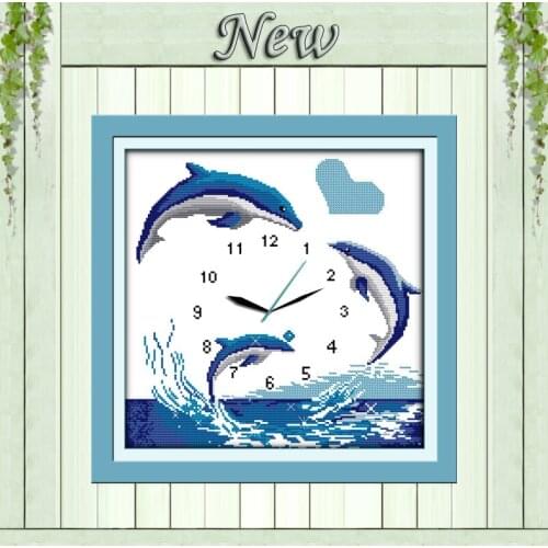 Blue dolphins animal decor painting counted printed on canvas DMC 14CT 11CT Chinese Cross Stitch Needlework Sets Embroidery kits