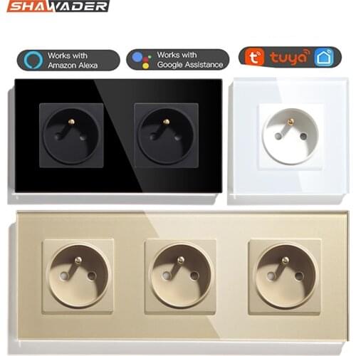 Wifi Smart FR Wall Socket Glass Crystal Panel Outlets France French Wireless Sockets Remote Control work with Alexa Google Home