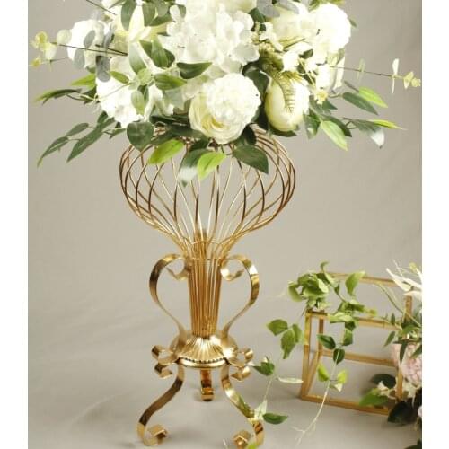 Wedding Decor Electroplating Wrought Iron Hollow Flower Stand Ornaments Silk Flower Wreath Table Flower Arrangement Road Lead