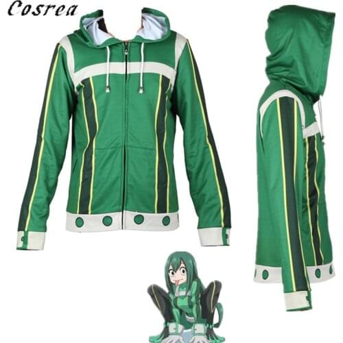 Anime My Boku no Hero Academia Froppy Tsuyu Asui Zentai Sweatshirt Hoodie Jacket Coat Halloween Costumes Wig for Adults Kids