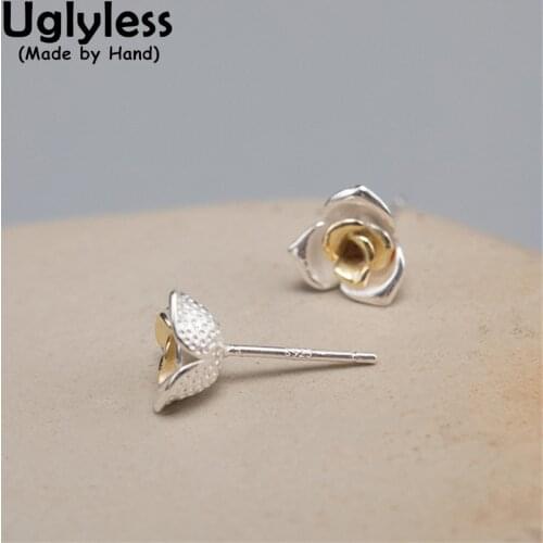 Uglyless Handmade MINI Flowers Studs Earrings for Women Real 925 Silver Floral Brincos Ethnic Retro Earrings Fashion Jewelry