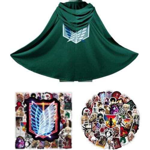 Japanese Hoodie Attack On Titan Cloak Gloves Shingek No Kyojin Scouting Legion Costume anime cosplay Sticker Cartoon green Cape