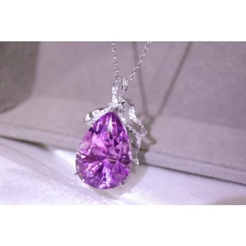 LR430 Fine Jewelry Solid 18K Gold Nature Kunzite Gemstone 23ct Pendants Necklaces for Women Fine Jewelry for Women Gifts