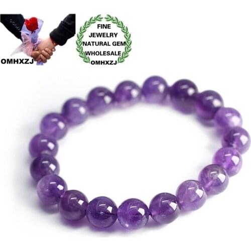 OMHXZJ Jewelry Wholesale CS86 European Fashion Hot Fine Woman Man Party Birthday Gift Natural Genuine Amethyst Beads Bracelet