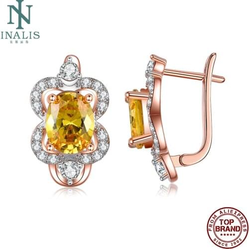 INALIS Geometric Stud Earrings For Women Yellow Zirconia Female Copper Earring Romantic Birthday Fashion Jewelry Direct Selling