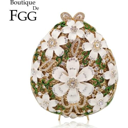 Boutique De FGG White Painting Flower Women Crystal Clutch Evening Bags Ladies Floral Wedding Handbags and Purse Party Bag