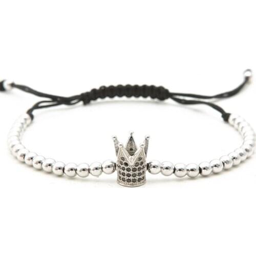 Gold silver micro pave cz Cubic Zirconia rope adjusted Copper Beads Bracelet hdf2 Crown Charm Braided Bangles Women