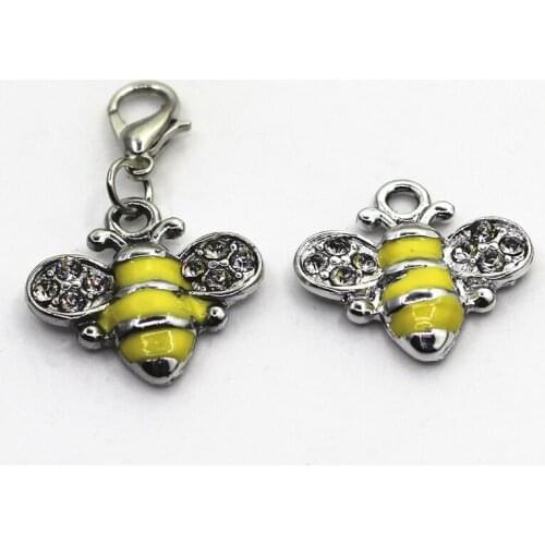 New 10pcs Enamel Crystal Bee Dangle Charms Lobster Clasp charms Hanging Charm DIY Jewelry Accessories Bracelet Necklace Charm