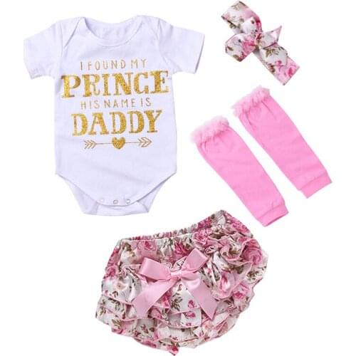 5PCS Cotton Casual Clothing Set for Baby Girls Letters Print Newborn Fashion Tees Diaper Pants Infant Summer Top Floral Shorts