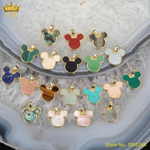 5pcs Natural Amazonite Tiger Eye Agates Stone Mini Mouse Beads Pendant Necklace,Slab Roses Crystal Charms For DIY Jewelry Making