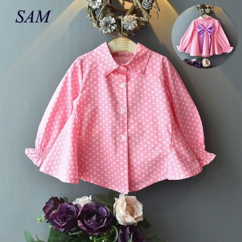Baby Girls Blouses New Autumn Cute Toddler Childrens Dot Tops Sweet Bow Big Pendulum Lapel Blouse Clothes