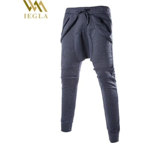 Harem Pants Men Block Patchwork Stripe Casual Zipper Pockets Joggers Sweatpants Male Cotton Male Streetwear Trousers