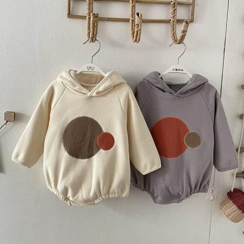 Korean Style Infant Baby Boys Girls Jumpsuit Hooded Plush Thick Cotton Long Sleeve Autumn Winter Toddler Baby Boys Girl Romper