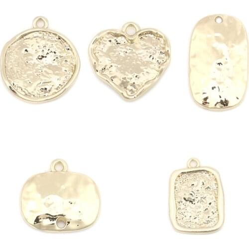 DoreenBeads Zinc Alloy Hammered Charms Geometric Round Heart Oval Gold Color Punk Style Pendants DIY Making Jewelry Gifts,10PCs