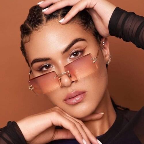 Purple Pink Rectangle Sunglasses Women 2020 Brand Luxury Square Sunglases Sexy Ladies Eyewear Gradient Rimless Shades Men UV400