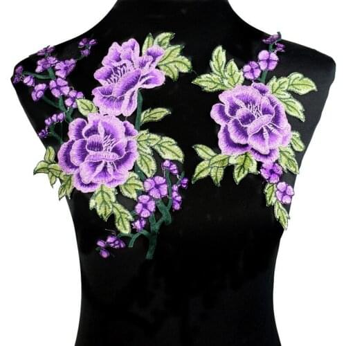 Purple Flower Collar Sew on Patch Applique Badge Embroidered Lace Dress Clothes DIY Accessories Lace Fabric Neckline Collar