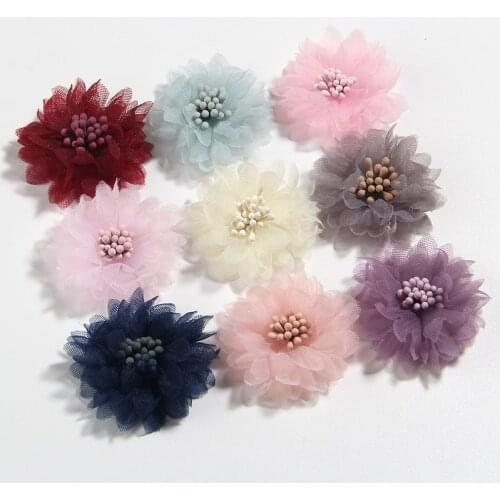 60PCS 4CM 1.5" Artificial Fabric Flower For Dress Wedding Bouquet Jewelry Accessories Brooch Production Clothing Making