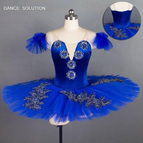 Royal Blue Stretch Velvet Bodice Ballet Tutu Dance Costume for Women & Children Pre-professional Pancake Tutu Dance Dress BLL024