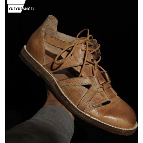 2021 Summer New Mens Vintage Sandals Solid High Quality Casual Male Outdoor Business Baotou Fashion Concise Beach Sandals