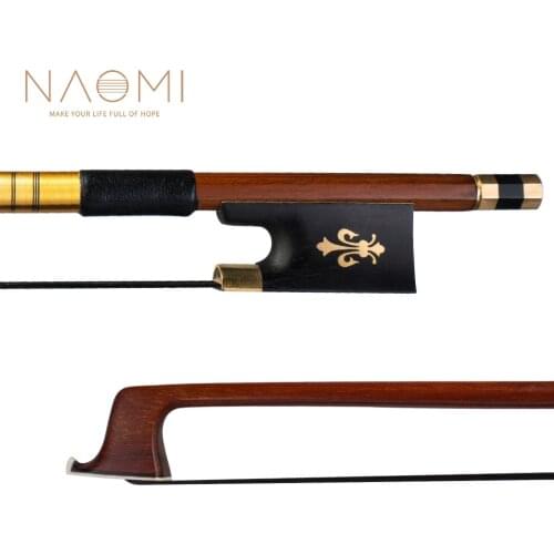 NAOMI Advanced Violin Bow 4/4 Size IPE Violin Bow Round Stick Black Horsehair Ebony Frog Fleur-de-lis Inlay Brass Accessories