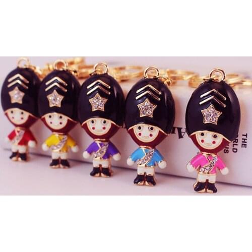 Cute Crystal Doll Royal Soldier Guard Car Keychain Metal Pendant Womens Bag