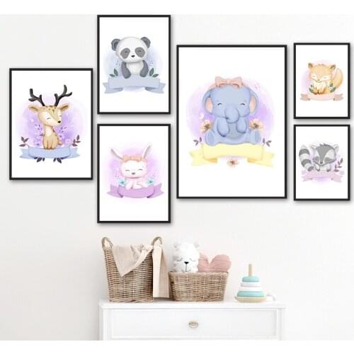 Cute Deer Panda Fox Elephant Raccoon Wall Art Canvas Painting Nordic Posters And Prints Wall Pictures Kids Room Nursery Decor