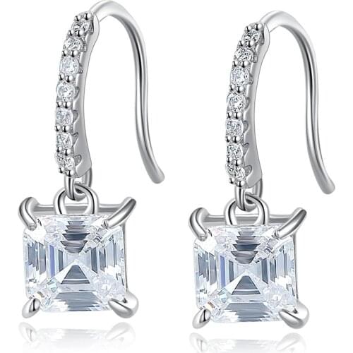 Fashion 925 Sterling Silver Earring Asscher Cut Created Moissanite Gemstone Engagement Dangle Earrings Fine Jewelry Wholesale