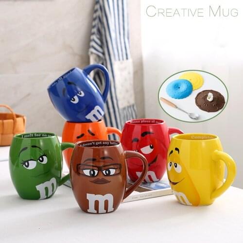 Cartoon Ceramic mugs M Beans Chocolate Beans Couple Creative Ceramic Coffee Mug Milk Cups Office tea Cup Christmas Gifts
