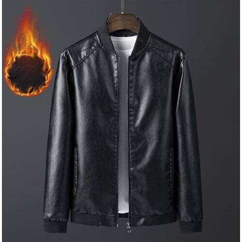 Mens leather jacket Korean style self-cultivation trend handsome autumn and winter plus velvet motorcycle pu leather jacket top
