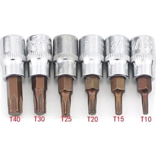 6pcs/set 1/4" Torx Screwdriver Bit Set Drive Socket Head Screwdriver Material Hand Tool Set T10 T15 T20 T25 T30 T40