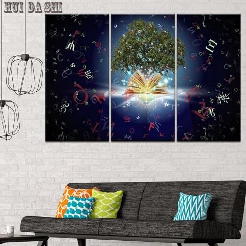 Canvas Pictures Wall Art Home Decor 3 Pieces Beyond The Story Miniature Paintings Book HD Prints Abstract Tree Posters Framework