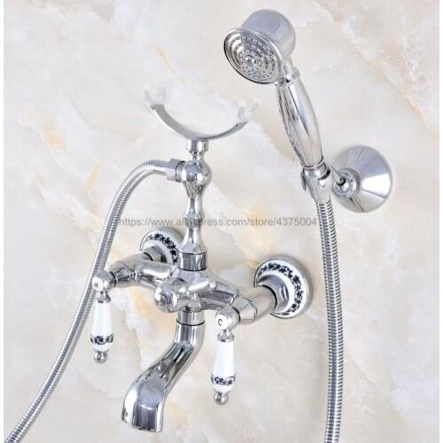 Wall Mounted Bathtub Faucet Chrome Tub Sink Faucet Telephone Style Bathroom Bath Shower Set with Handshower Nna706