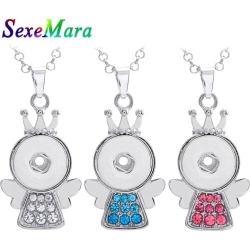 New Snap Button Necklace Jewelry Fashion Rhinestone Lucky Doll Pendant Necklace Fit 18mm Snap Button Jewelry for Women Girl