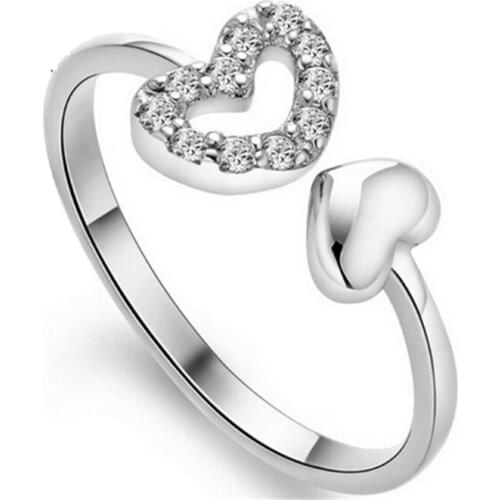 New personality temperament wild sweet romantic double love opening female models silver plated rings SA083
