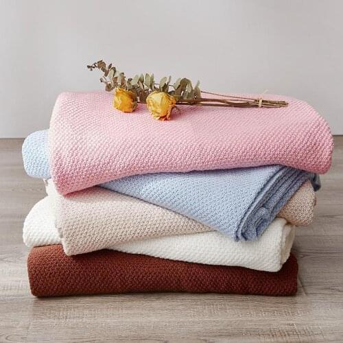 Solid Color Soft Blanket Knitting Single Layer Comfort Sofa Throw Blanket Chair Bed Cover For Child Adult Travel Sleep Blanket