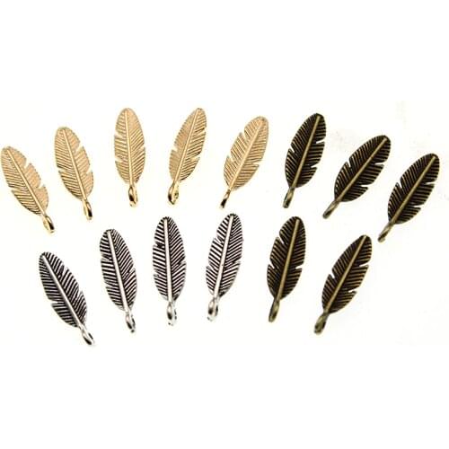 20pcs 6x21mm Feather leaf Charms for Jewelry Making pendant ,Vintage Tibetan Silver kC Gold,DIY Handmade Jewelry Findings