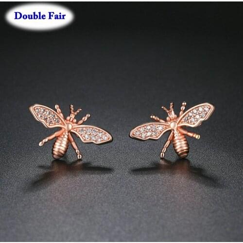 Romantic Cute Bee Stud Earrings For Women Girls Christmas Gift Fashion Jewelry Miraculous Ladybug CZ Stone Earring DWE113