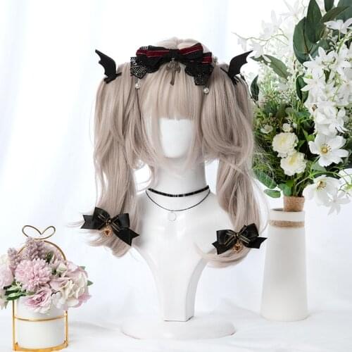 Pinkish Tan Kawaii Lolita Wig Harajuku Fairy Cosplay Sweet Bangs Curly Long Adult Party Girls Hair