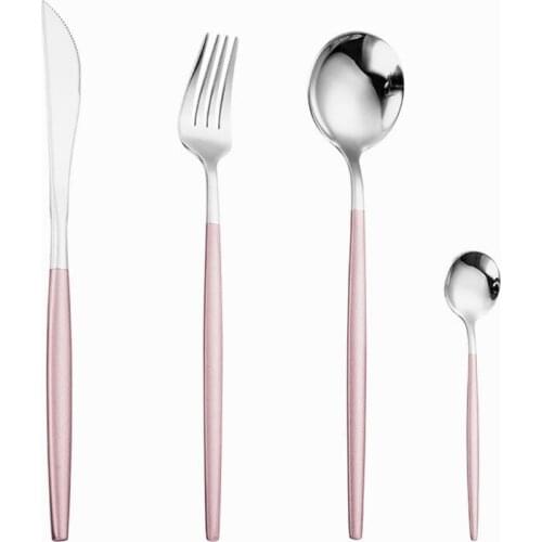 Pink Silver Stainless Steel Cutlery Set SilverwareTableware Complete Dinner Set Chopsticks Fork Spoon Knife Set Dinnerware Kit