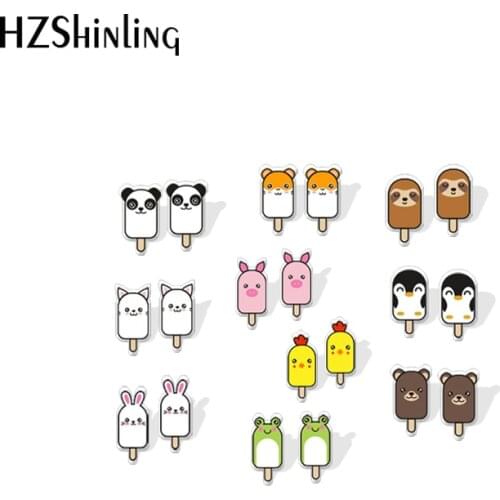 2021 New Cute Animal ice Cream Stud Earring Rabbit Frog Tiger Popsicle Acrylic Resin Earrings Epoxy Handmade Jewelry Gifts Girl