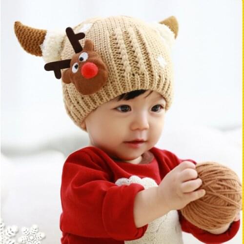 Christmas Snowflake Baby Hat Knitted Wool Elk Antler Childrens Hat Pullover Cap Winter Warm Hat Cute Soft Cotton New Year Hat