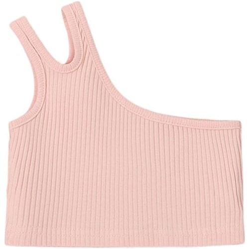 Toddler Newborn Babys Top Summer Casual Kids Girls Tops Solid One Shoulder Sleeveless Short Length Vest Outfits 2-7Y Summer