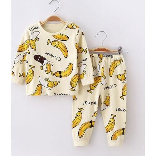 BINIDUCKLING 2021 Spring Autumn Kids Sleepwear For Boys Girls Banana Printed Child Pyjamas Pure Cotton Soft Toddler Pajamas Set