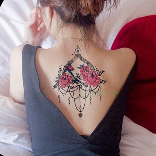 Waterproof Temporary Tattoo Sticker peony flower necklace bird fake tatto flash tatoo stickers art tattoos for girl women men