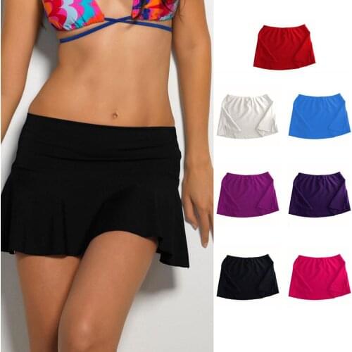 Women Sexy Swim Cover Up Bikini Solid Bottom Tankini Swim Short Skirt Swimwear Cover Up Beach Mini Dress