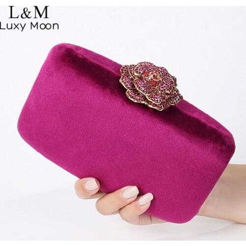 Women Chain Evening Bag Luxury Solid sac Velvet Purse and Handbags Diamond Flower Lock Elegant Wedding Clutch Designer Bag X2R
