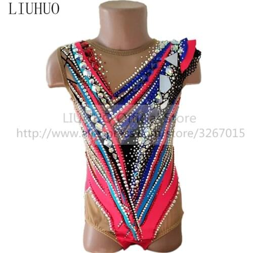 LIUHUO Womens Girls' performance Rhythmic gymnastics competition Leotard Artistic Costume Ice Skating Dress Sleeveless Dance